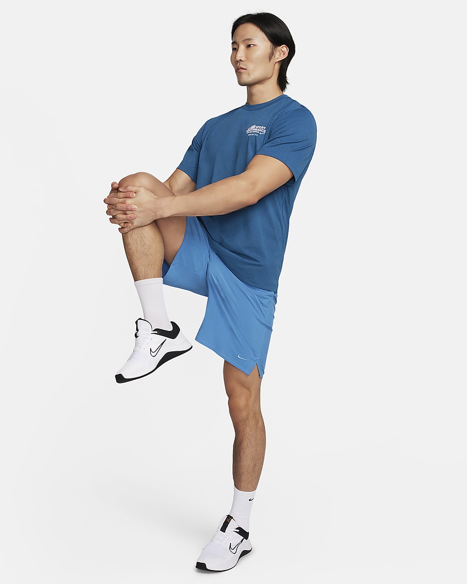 Haut à manches courtes anti-UV Dri-FIT Nike Hyverse pour homme - Court Blue/Pink Foam