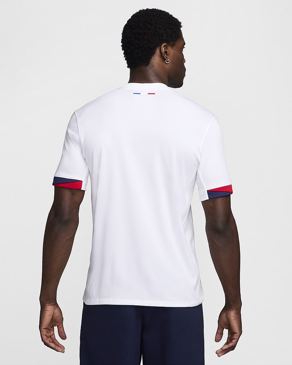 Jersey de fútbol Nike Dri-FIT Replica del Paris Saint-Germain visitante Stadium 2024/25 para hombre - Blanco/Azul marino medianoche/Rojo universitario/Azul marino medianoche