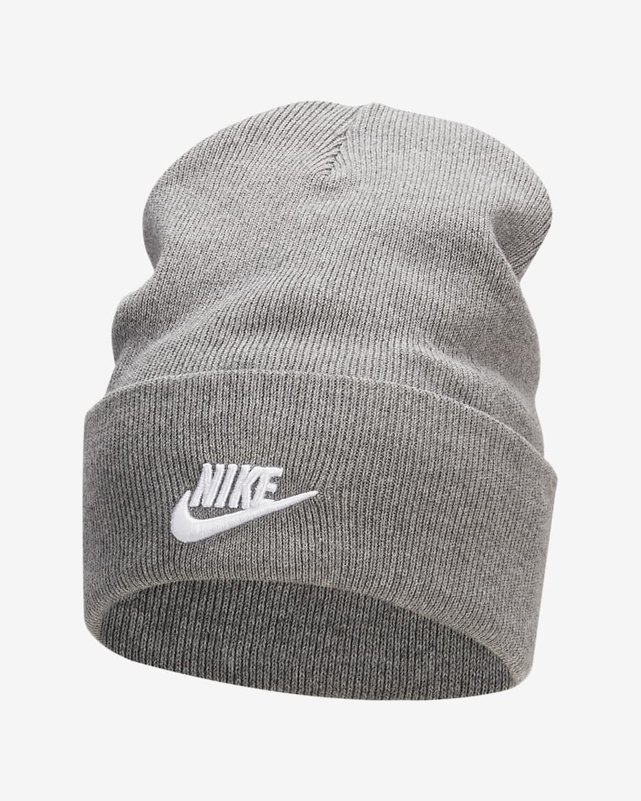 Gorro Futura de puño alto Nike Peak - Carbono jaspeado/Blanco