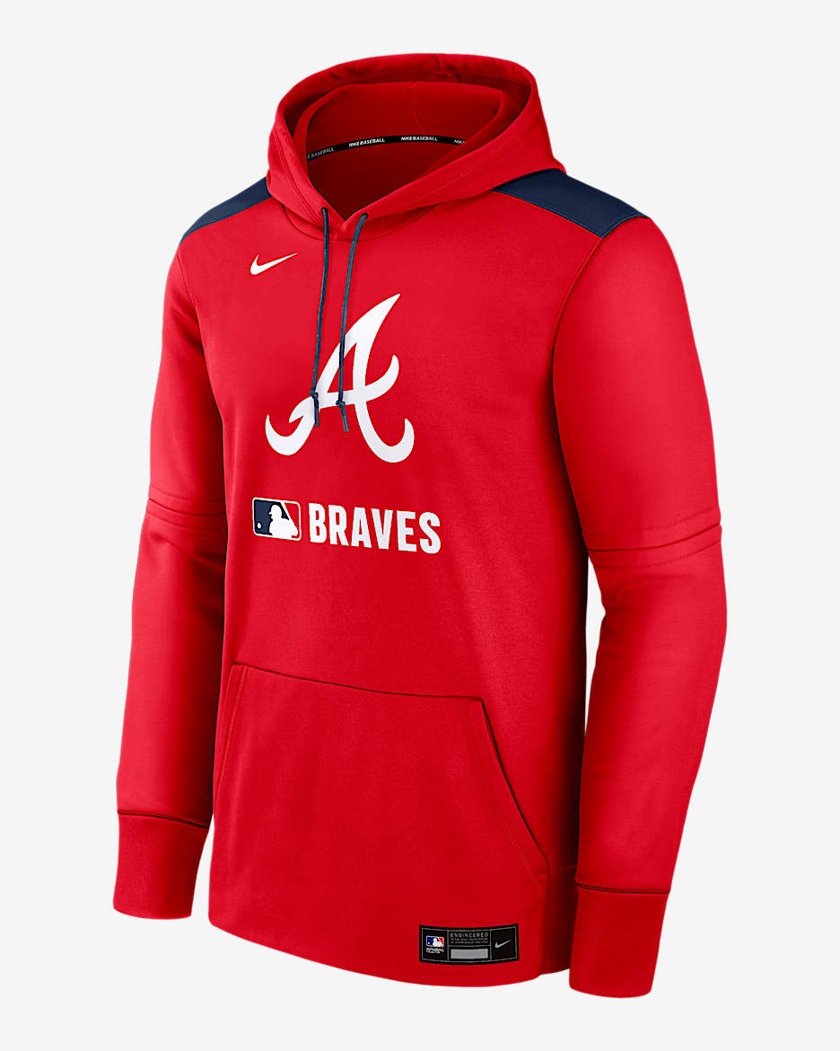 Sudadera con gorro sin cierre Nike Therma de la MLB para hombre Atlanta Braves Authentic Collection - Rojo
