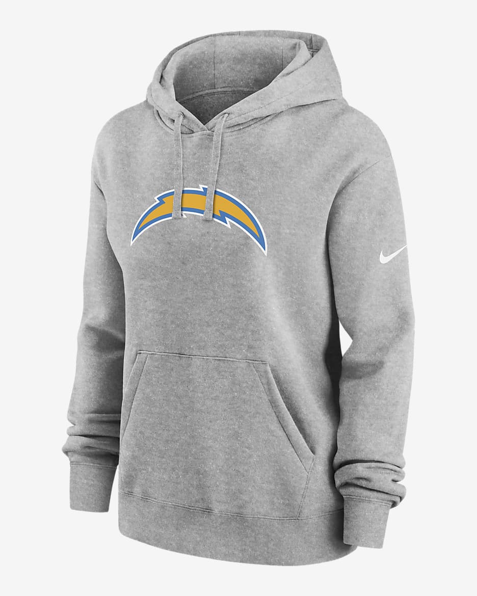Sudadera con gorro sin cierre Nike de la NFL para mujer Los Angeles Chargers Club - Carbón jaspeado