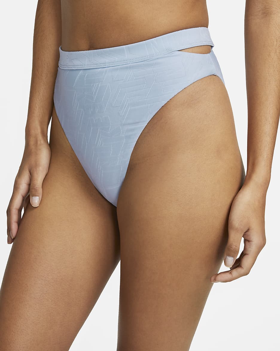 Nike Swim Women's Cut-Out High-Waisted Bikini Bottoms - Cobalt Bliss/White