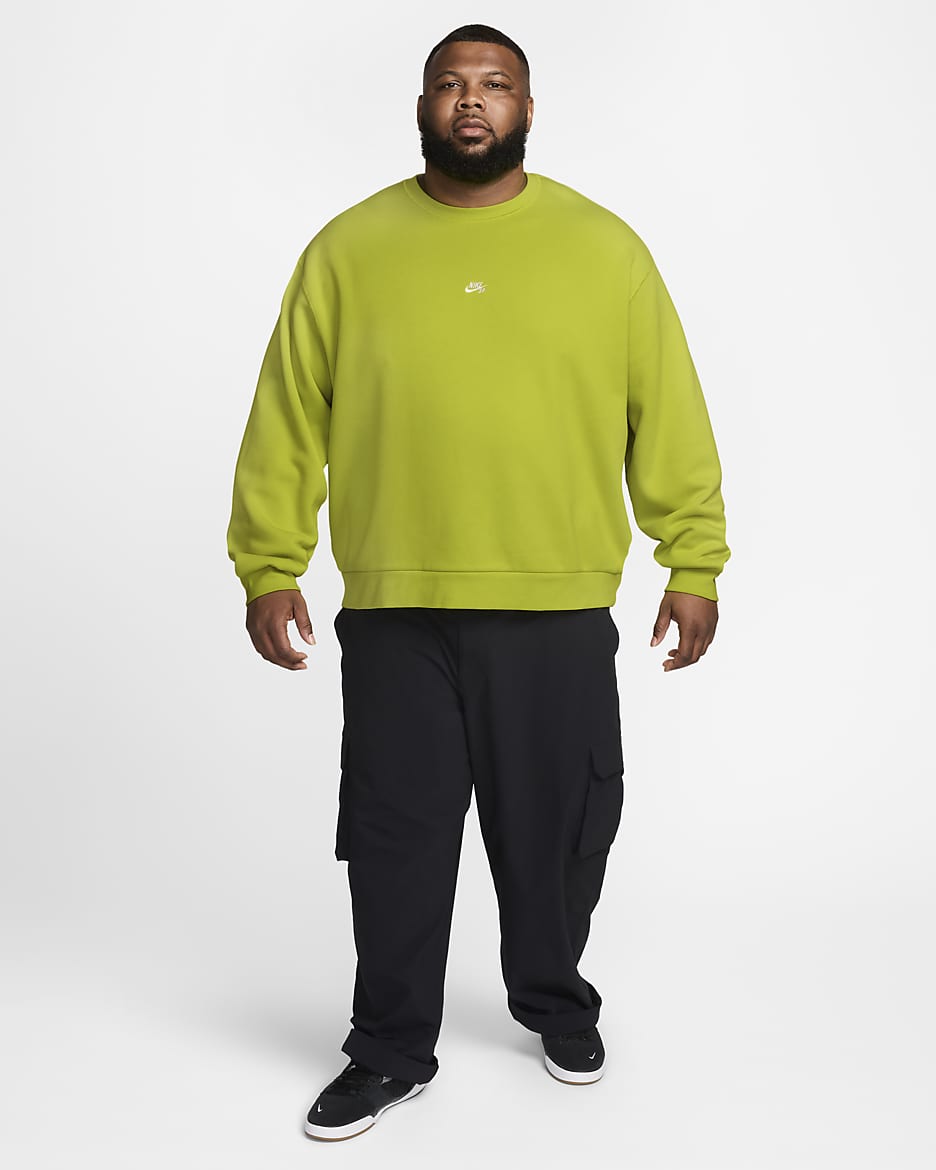 Nike SB Fleece Kaykay Crew Üstü - Bright Cactus/Beyaz