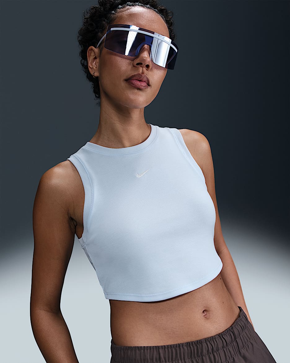 Nike Sportswear Chill Knit Women's Tight Cropped Mini-Rib Tank Top - Blue Tint/Sail