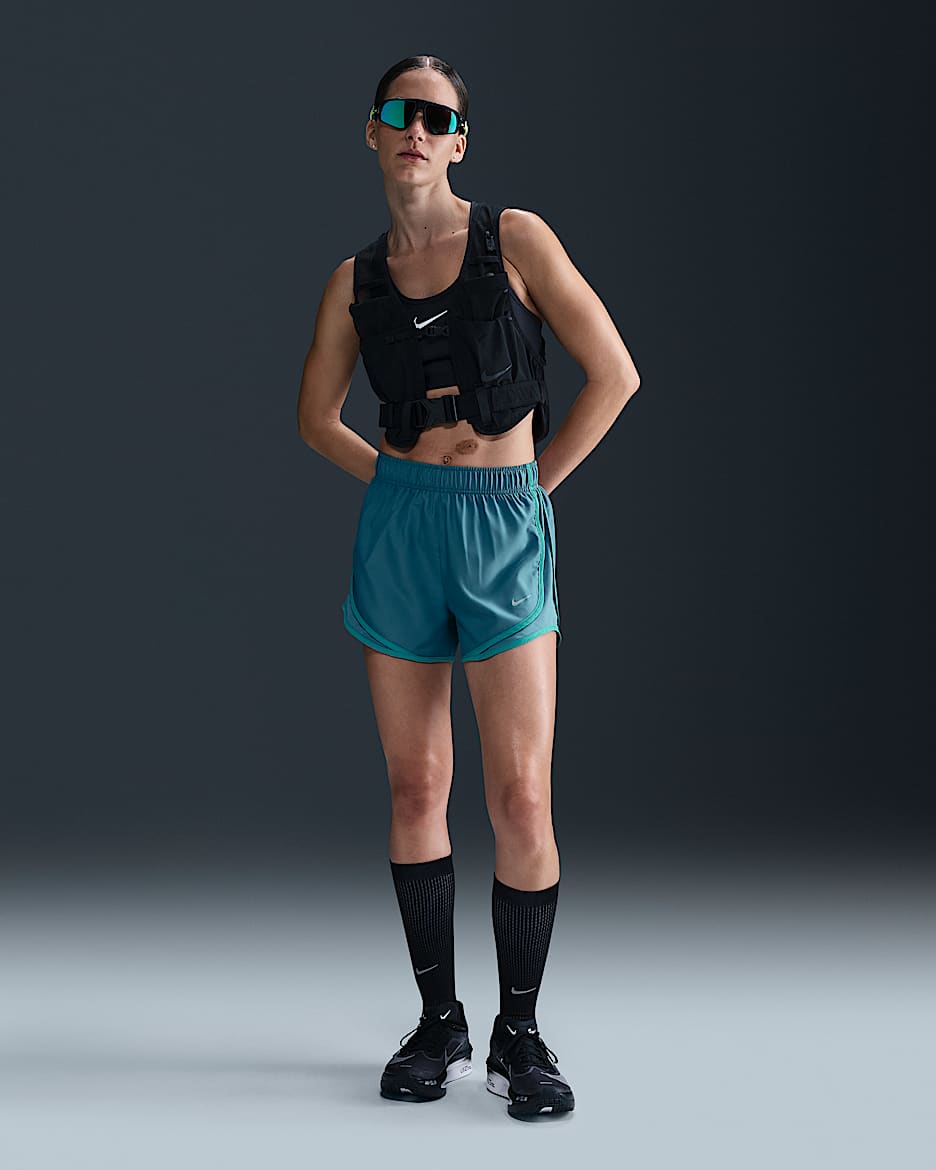 Short de running Dri-FIT taille mi-haute avec sous-short intégré Nike Tempo pour femme - Smokey Blue/Smokey Blue/Dusty Cactus