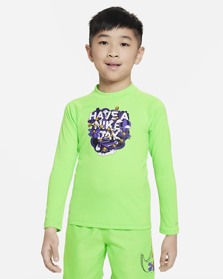 Playera de manga larga de natación Hydroguard para niño talla pequeña Nike Dri-FIT - Verde strike