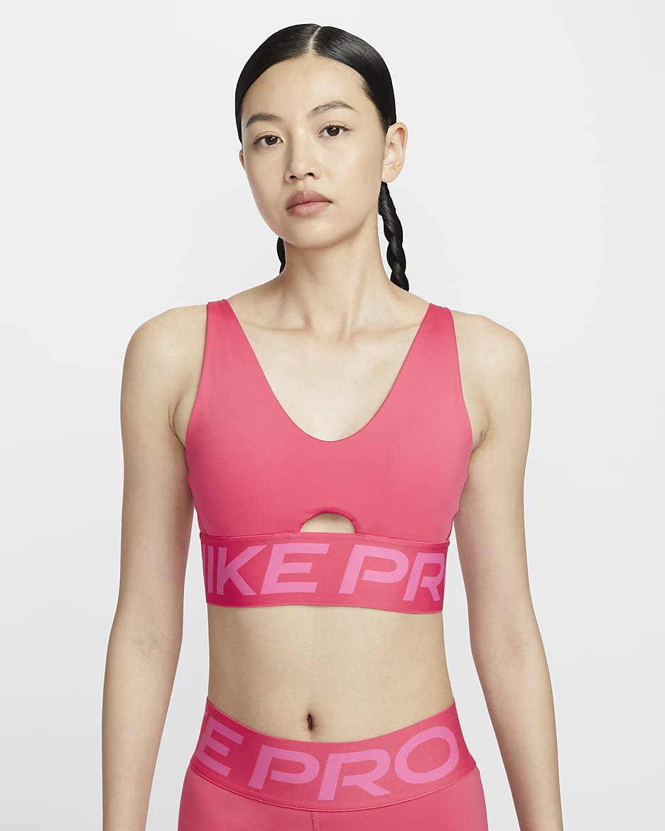 Nike Pro Indy Plunge Women's Medium-Support Padded Sports Bra - Aster Pink/Pinksicle/White