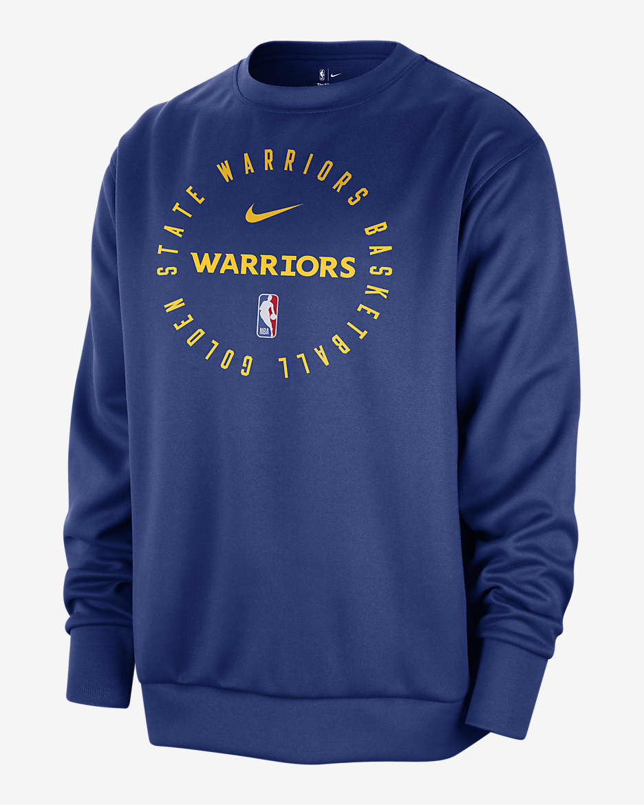 Sudadera de cuello redondo Nike Dri-FIT de la NBA para hombre Golden State Warriors Spotlight - Azul enérgico/Amarillo