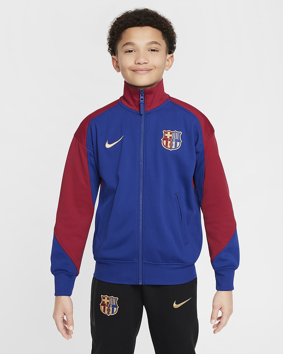 Fotbollsjacka FC Barcelona Academy Pro (hemmaställ) Nike Dri-FIT Anthem för ungdom - Deep Royal Blue/Noble Red/Club Gold