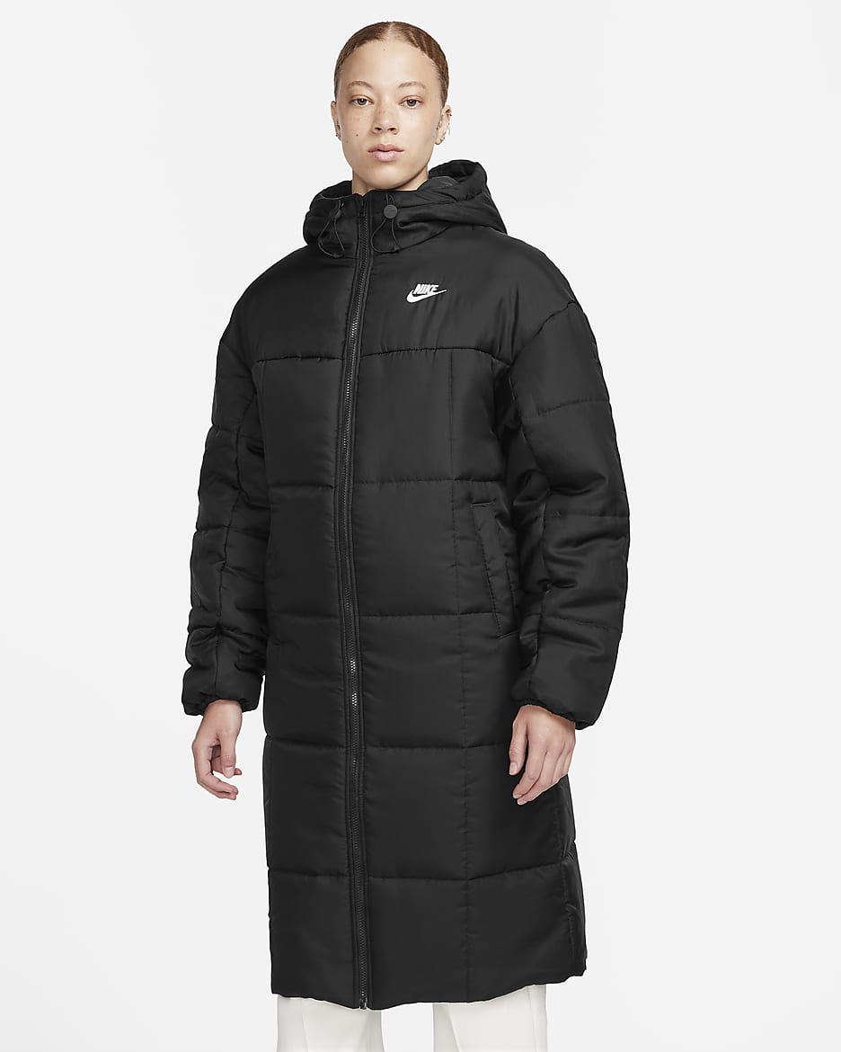 Parkas med huva Nike Sportswear Classic Puffer Therma-FIT i ledig modell för kvinnor - Svart/Vit