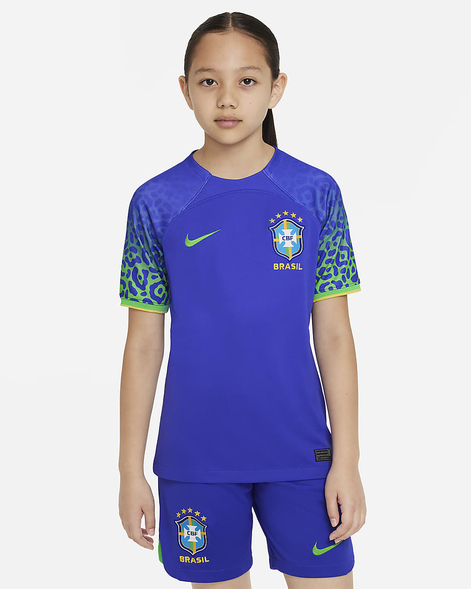 Brazil 2022/23 Stadium Away Older Kids' Nike Dri-FIT Football Shirt - Paramount Blue/Green Spark