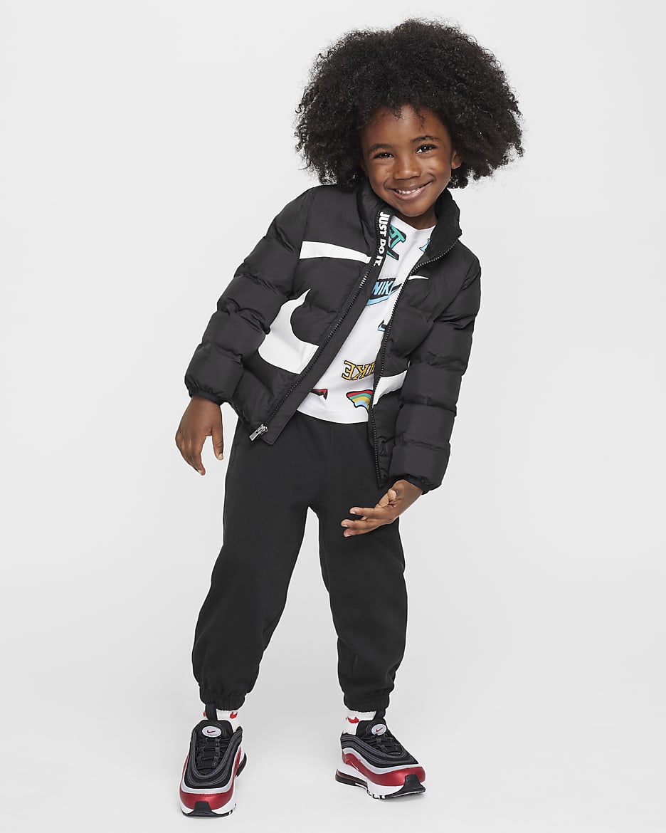 Nike Toddler Wrapped Swoosh Debossed Quilted Jacket - Black