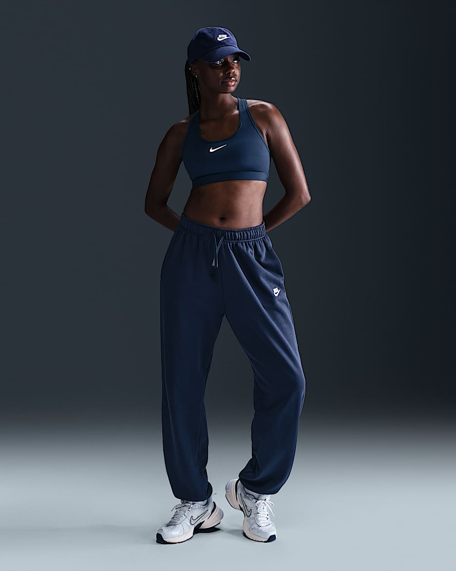 Pants de entrenamiento oversized de tiro medio para mujer Nike Sportswear Club Fleece - Obsidiana/Blanco