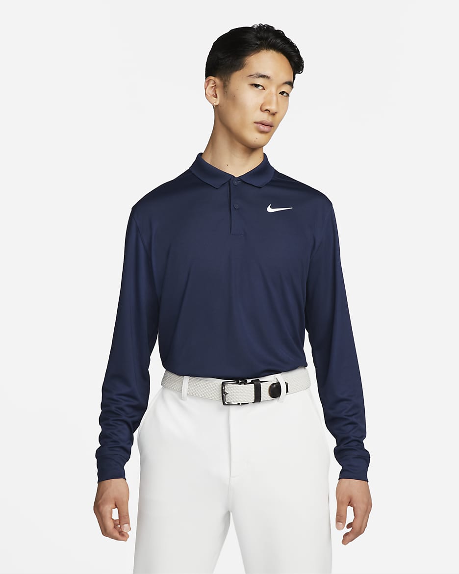 Nike Dri-FIT Victory Men's Long-Sleeve Golf Polo - College Navy/White