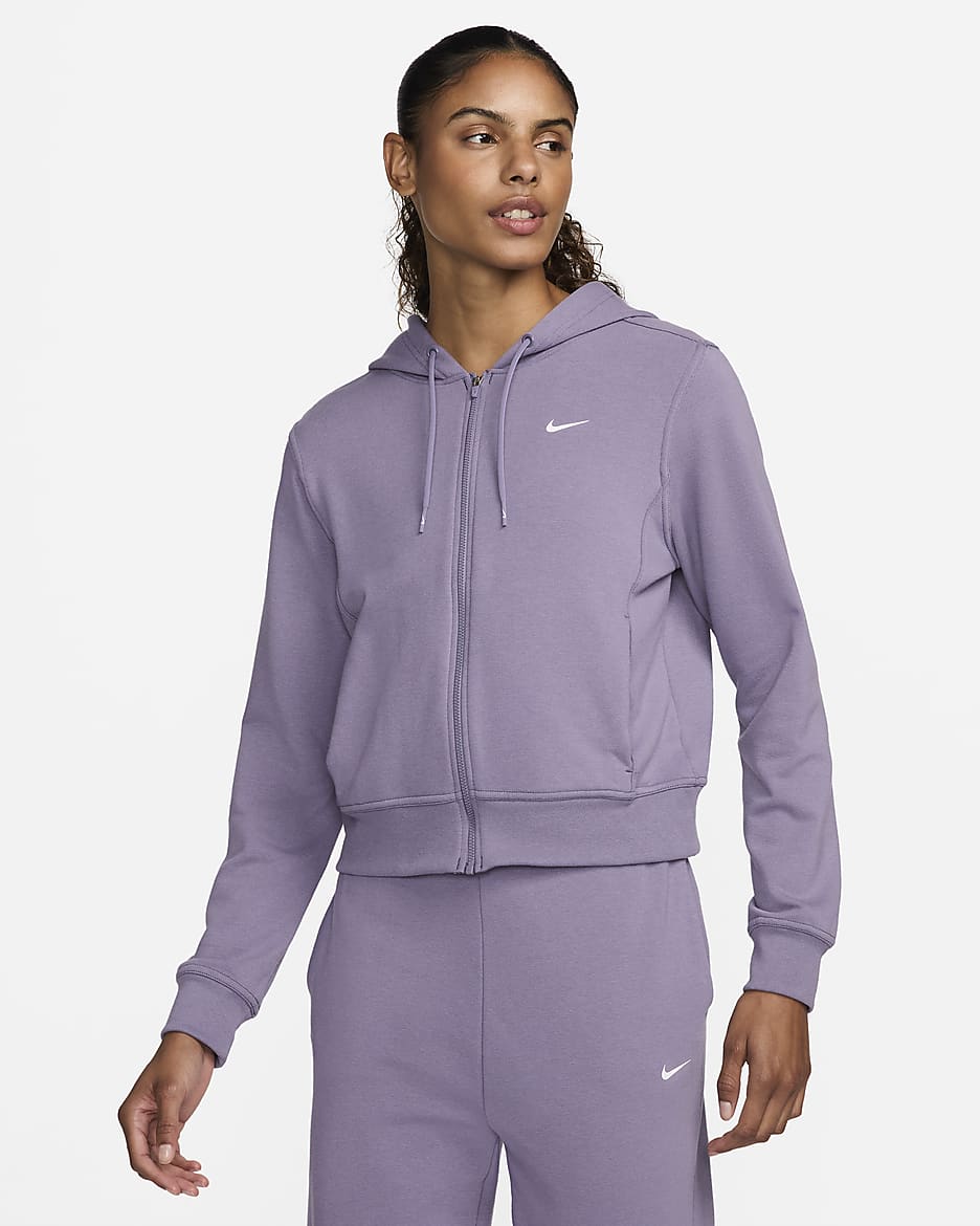 Nike Dri-FIT One 女款全長式拉鍊法國毛圈布連帽上衣 - Daybreak/白色