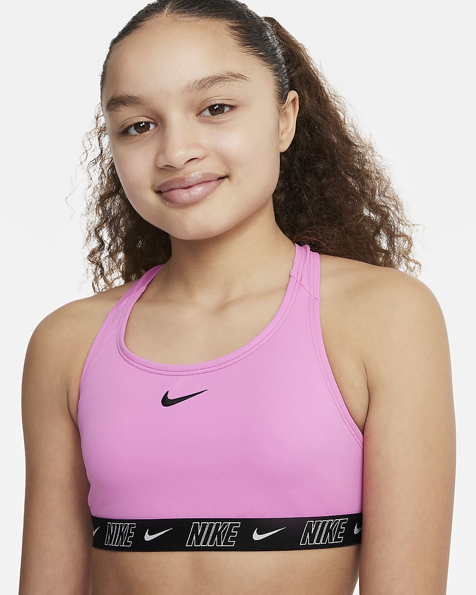 Conjunto de shorts y bikini de espalda deportiva para niña talla grande Nike Swim Logo Tape - Rosa alegre