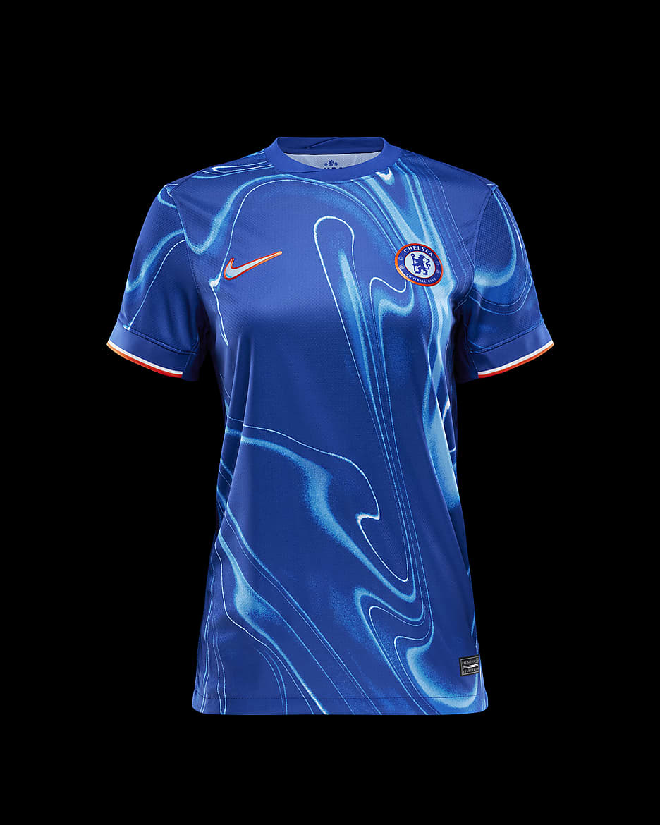 Maillot de foot replica Nike Dri-FIT Chelsea FC 2024 Stadium Domicile pour femme - Rush Blue/Team Orange/Blanc