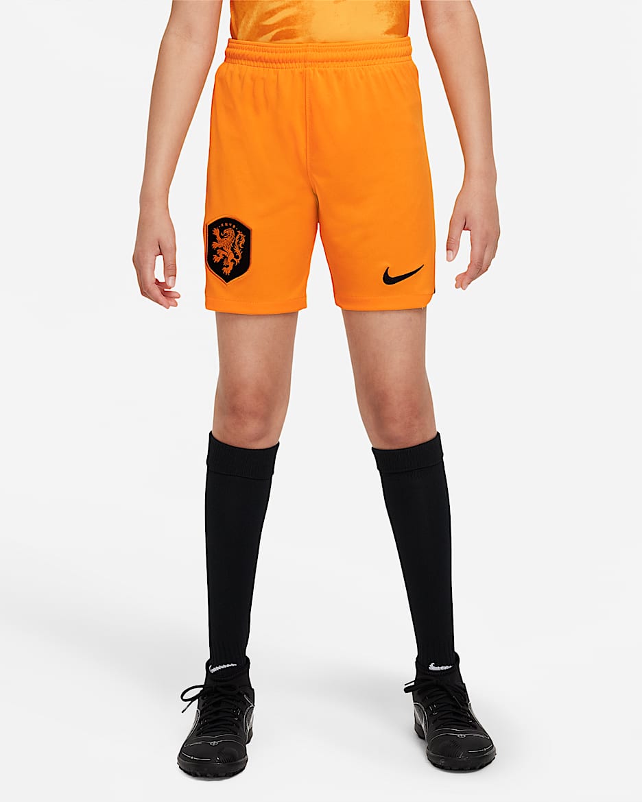 Netherlands 2022/23 Stadium Home Older Kids' Nike Dri-FIT Football Shorts - Orange Peel/Black