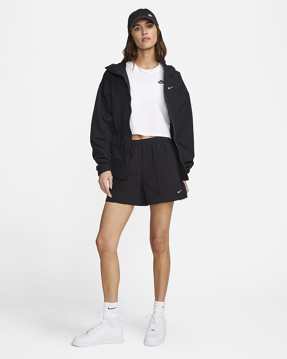 Short taille mi-haute 12,5 cm Nike Sportswear Everything Wovens pour femme - Noir/Blanc