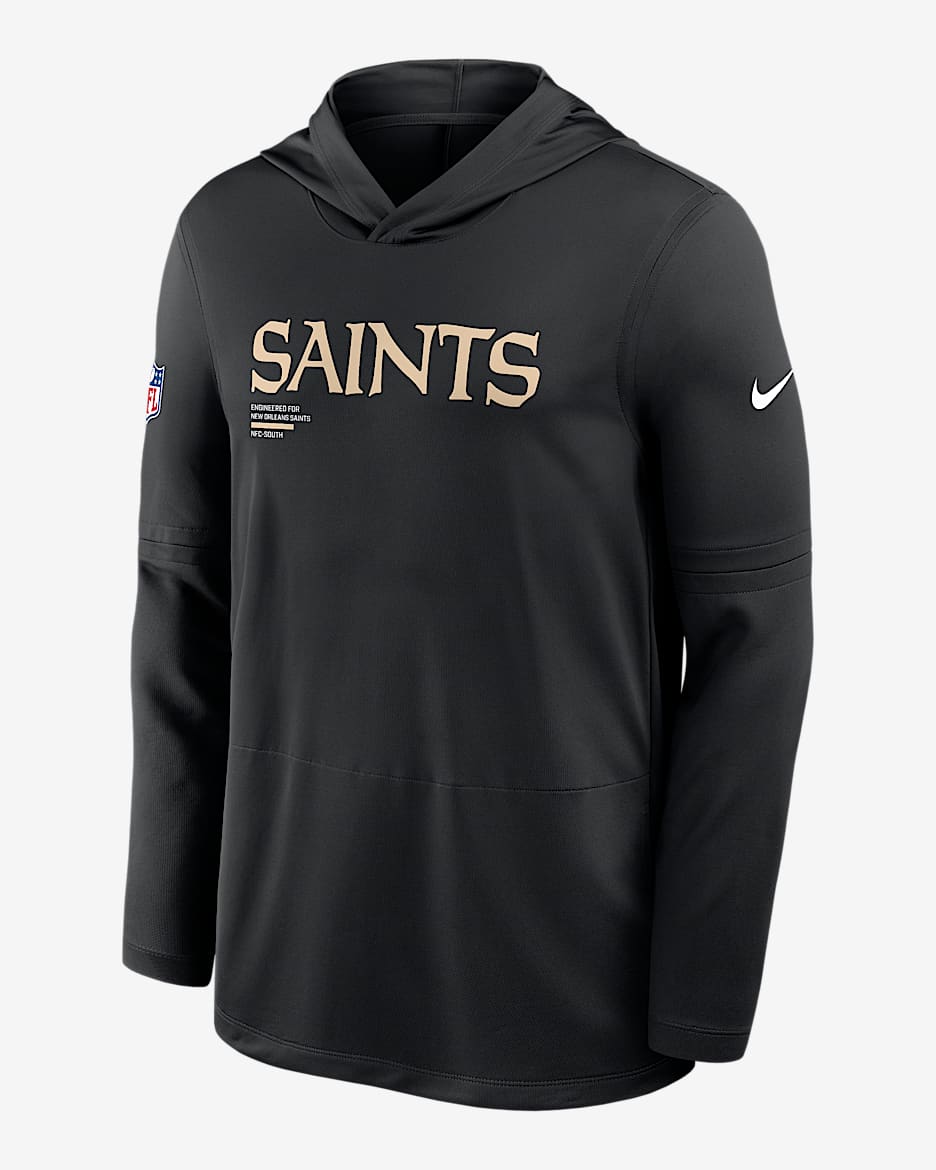 New Orleans Saints Pure Fury Sideline Men's Nike Dri-FIT NFL Long-Sleeve Hooded Top - Black