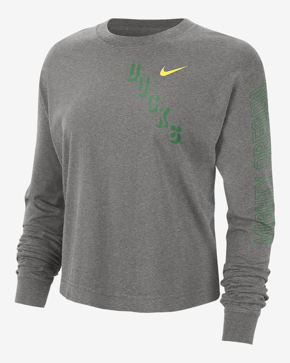 Oregon Heritage Women's Nike College Boxy Crew-Neck T-Shirt - Dark Grey Heather