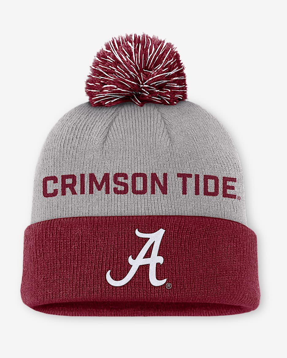 Gorro con dobladillo y pompón universitario Nike para hombre Alabama Primetime Peak - Gris