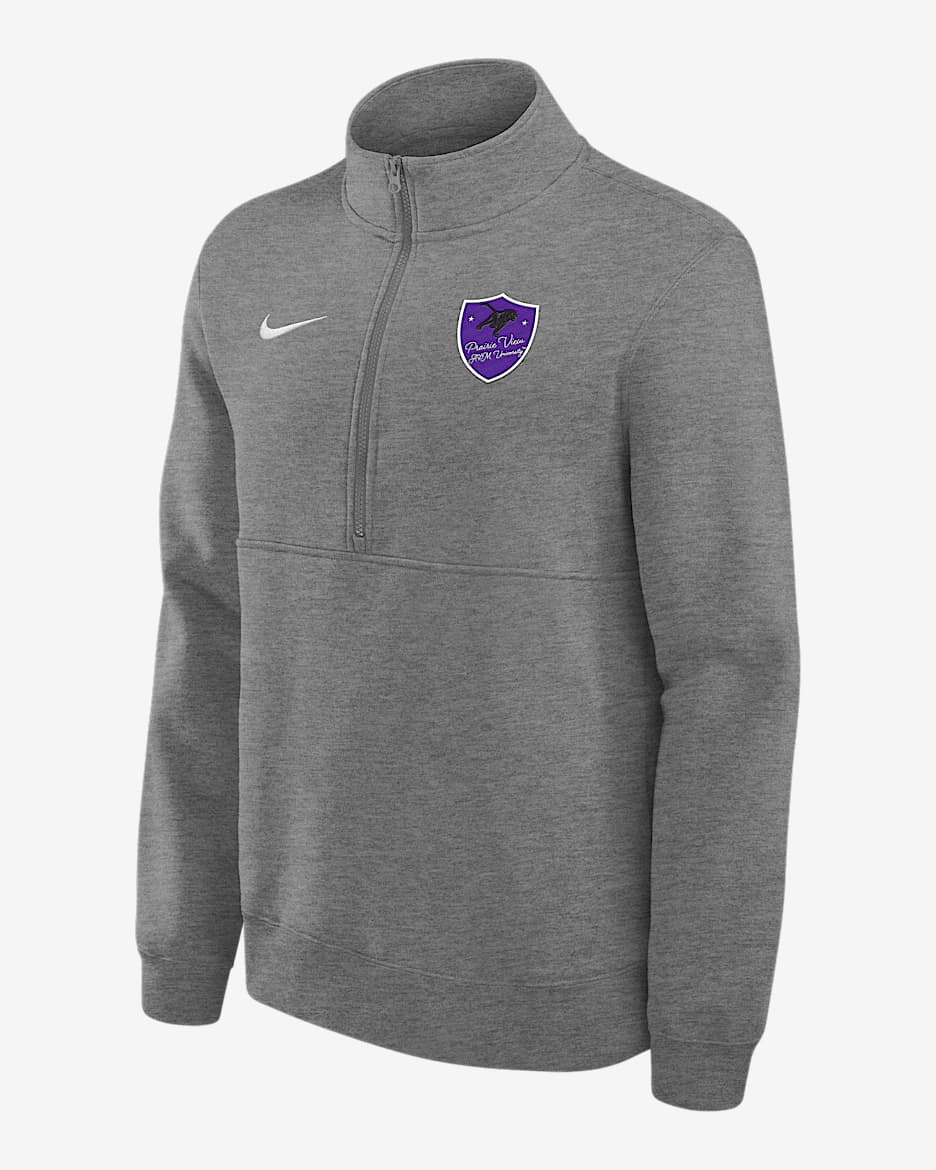 Playera de cierre de 1/4 para hombre Nike College Club Fleece (Prairie View A&M University) - Gris oscuro jaspeado