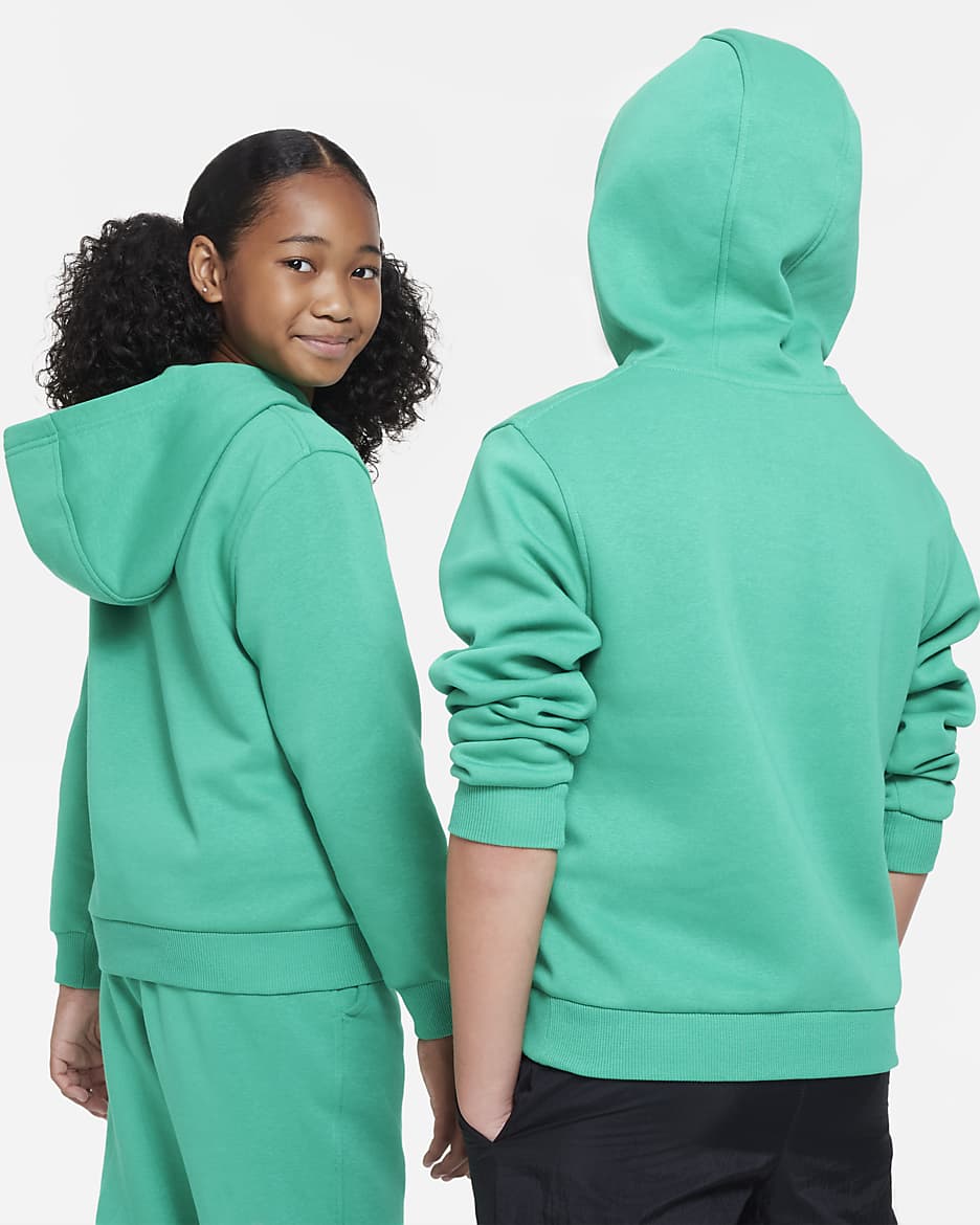 Sudadera con gorro para niños talla grande Nike Sportswear Club Fleece - Verde estadio/Blanco