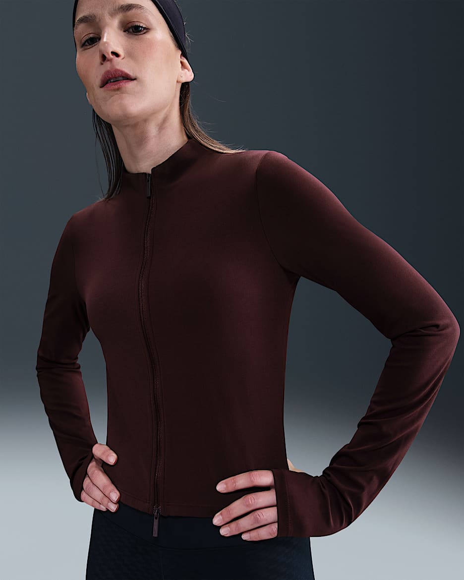 Nike Zenvy Women's Dri-FIT Full-Zip Long-Sleeve Top - Burgundy Crush/White