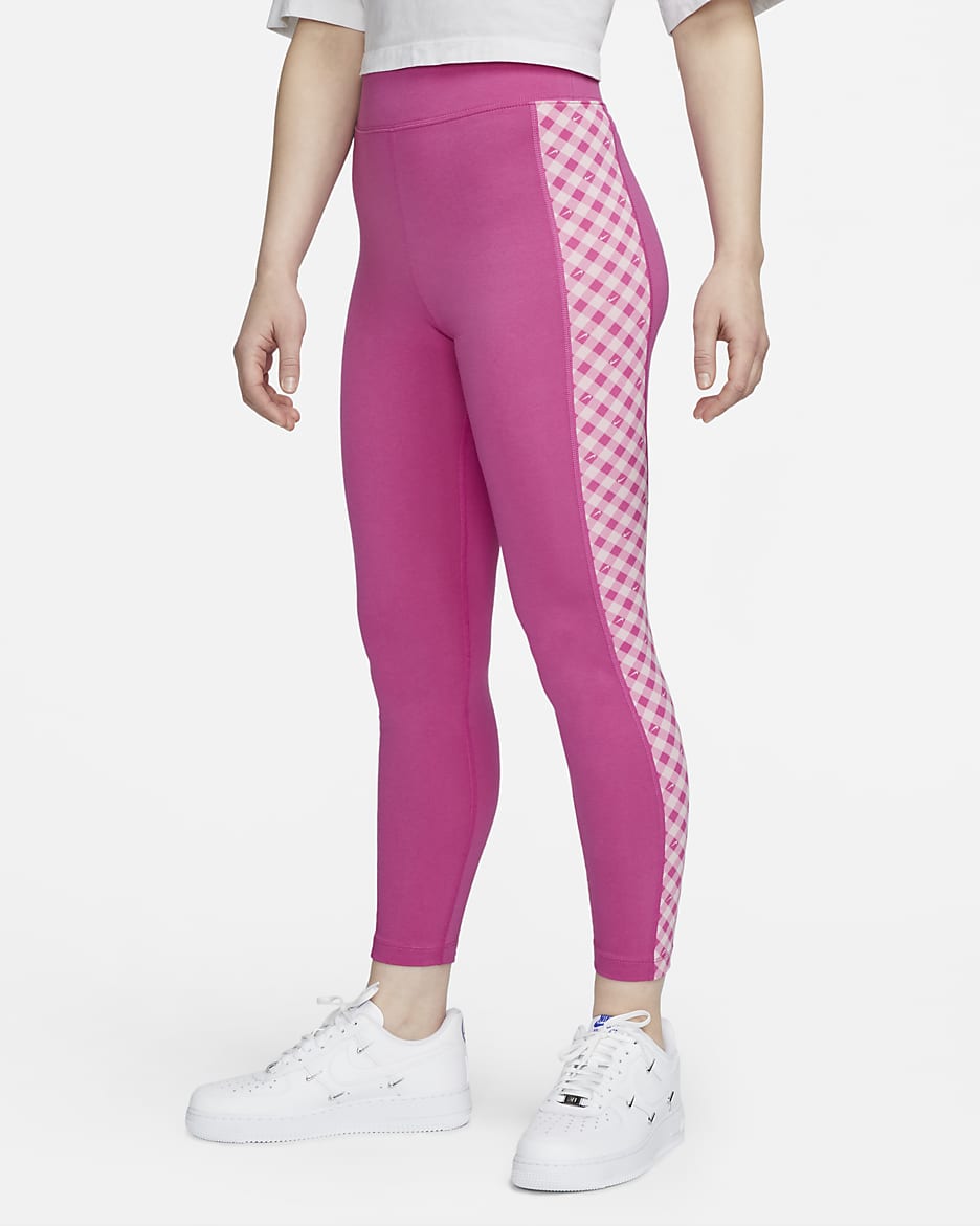 Nike Sportswear Women's High-Waisted 7/8 Gingham Leggings - Active Fuchsia/White