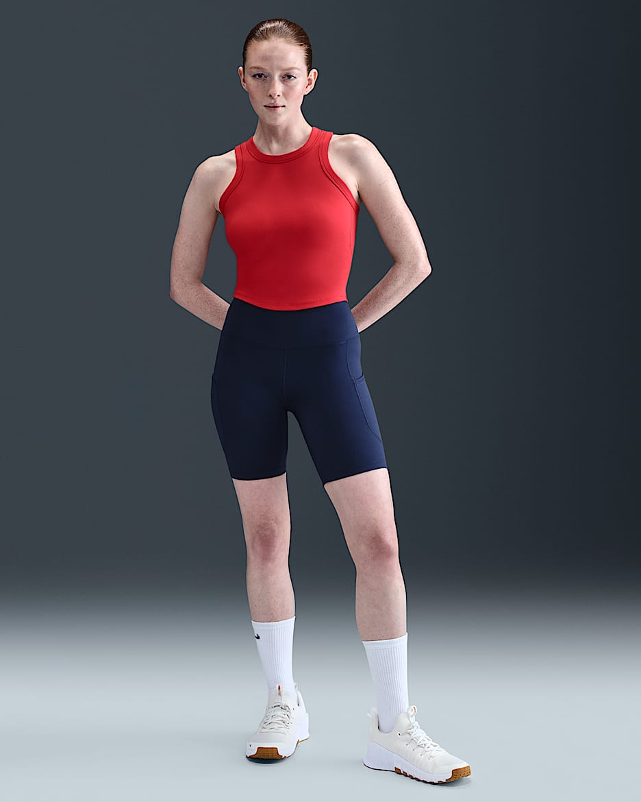 Nike One Women's High-Waisted 20.5cm (approx.) Biker Shorts with Pockets - Midnight Navy/White
