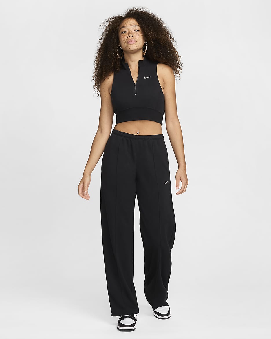 Débardeur slim à coupe courte et demi-zip en molleton Nike Sportswear Chill Terry pour femme - Noir/Sail