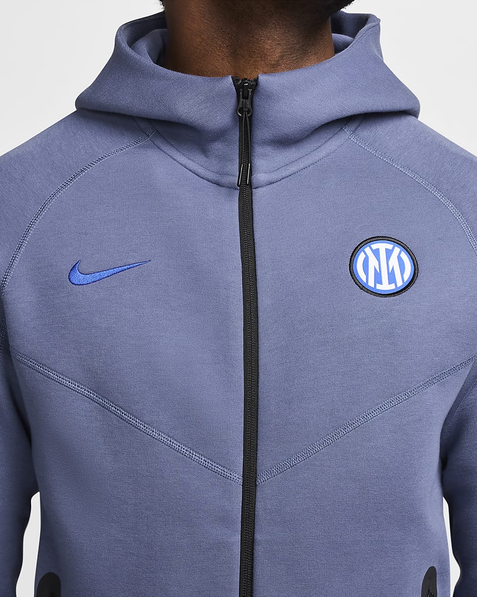 Felpa Nike Football con cappuccio e zip a tutta lunghezza Inter Tech Fleece Windrunner – Uomo - Diffused Blue/Nero/Lyon Blue