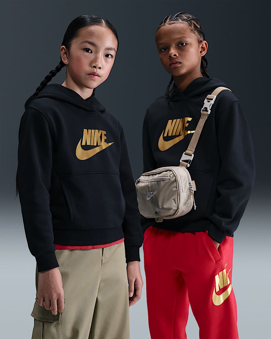 Nike Sportswear Club Fleece Big Kids' Hoodie - Black/Metallic Gold