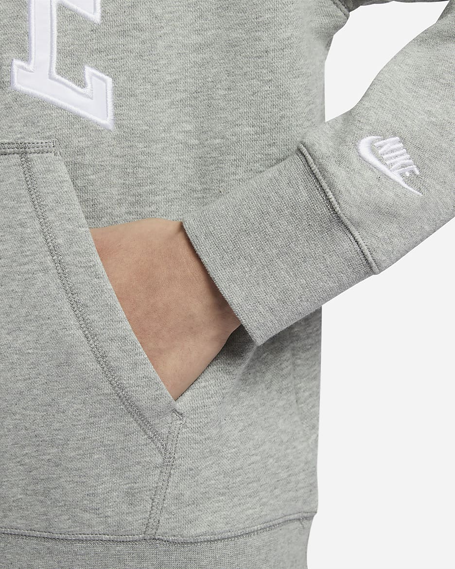 เสื้อโปโลฟลีซแขนยาวผู้ชาย Nike Club Fleece - Dark Grey Heather/ขาว