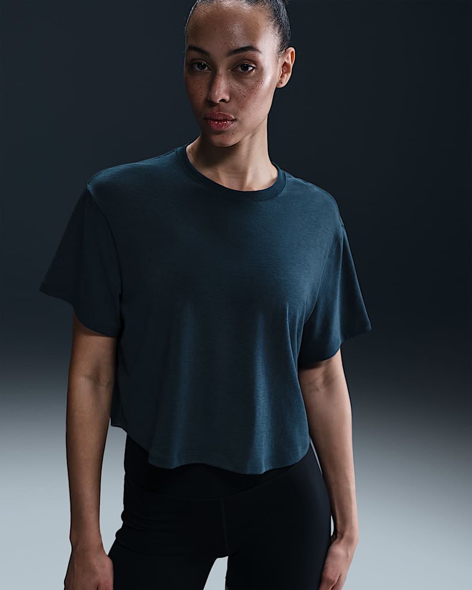Nike One Relaxed Women's Dri-FIT Cropped Short-Sleeve Top - Armory Navy/Clear