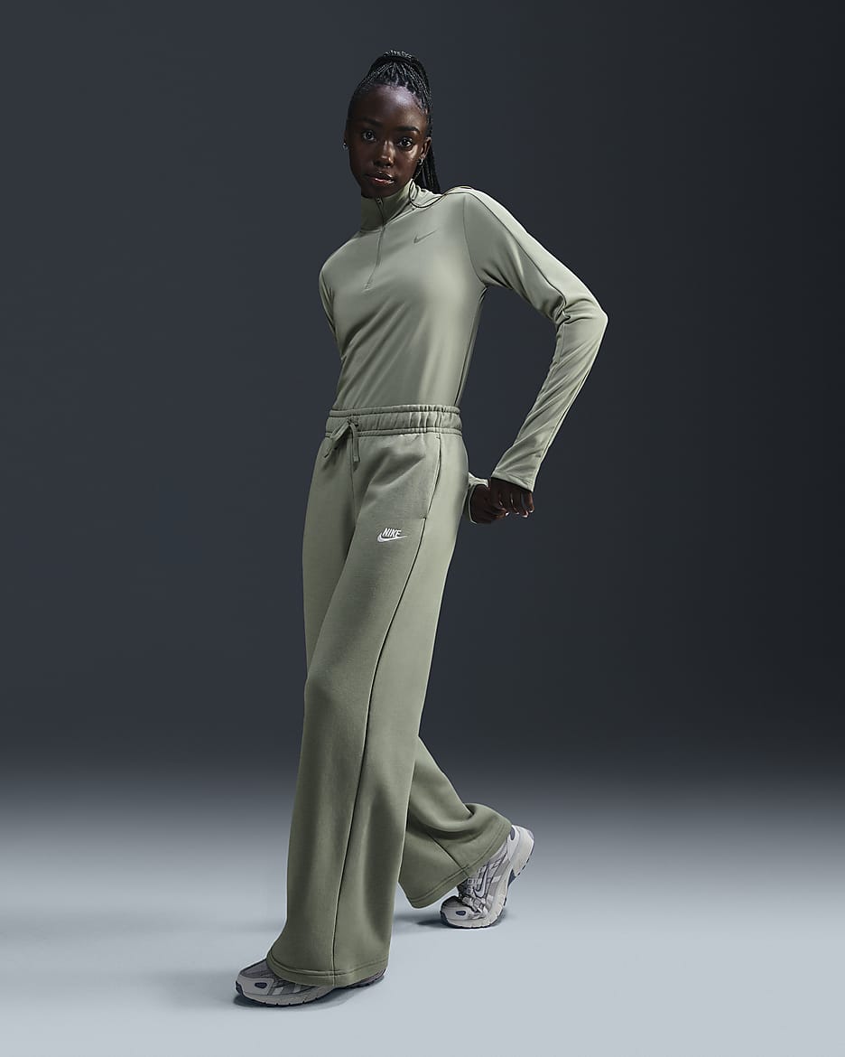 Pants de entrenamiento de piernas anchas de tiro medio para mujer Nike Sportswear Club Fleece - Horizonte jade/Blanco
