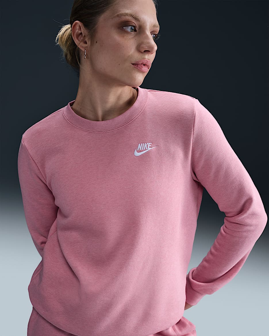 Nike Sportswear Club Fleece Women's Crew-Neck Sweatshirt - Elemental Pink/Heather/White