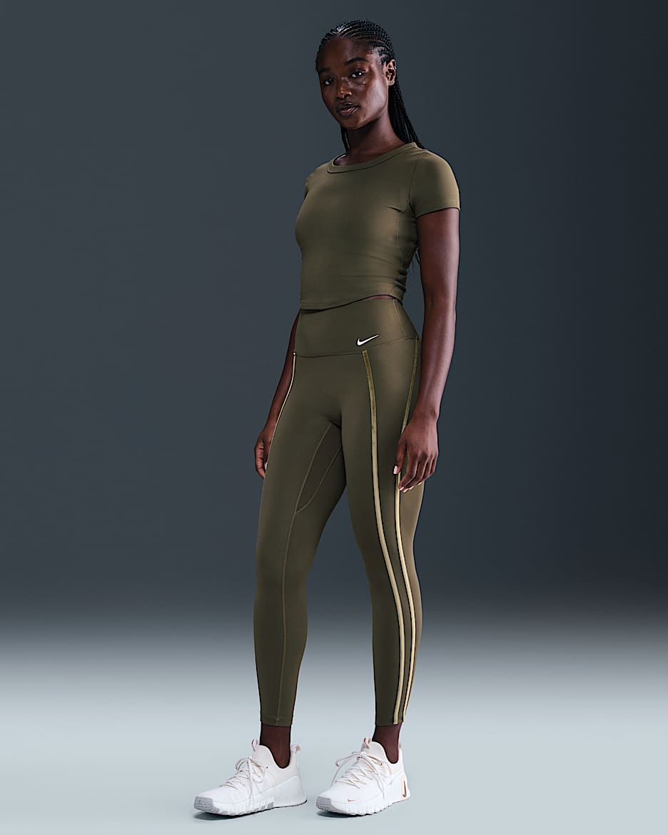 Leggings a 7/8 a vita alta Nike One – Donna - Medium Olive/Bianco