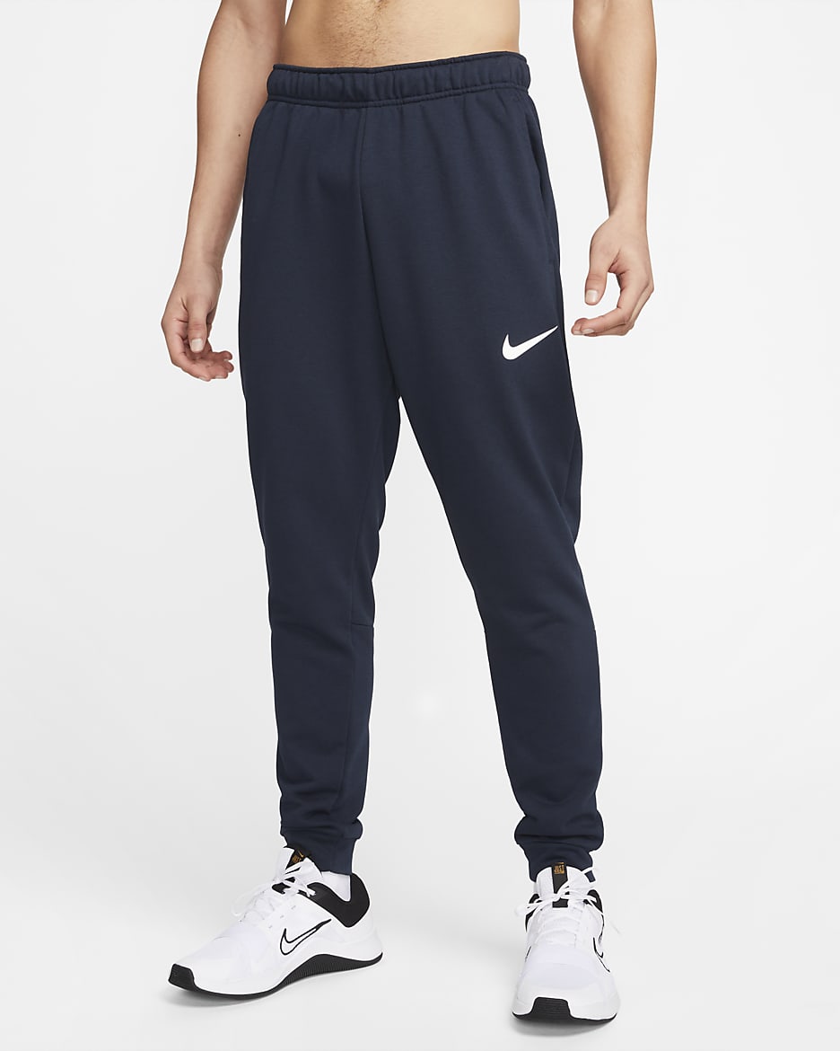 Nike Dry Men's Dri-FIT Taper Fitness Fleece Trousers - Obsidian/White