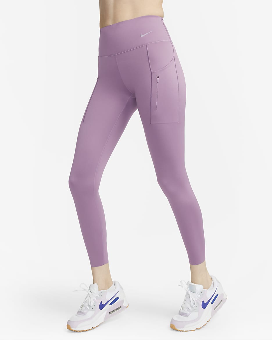 Nike Go 7/8-Leggings mit starkem Halt, mittelhohem Bund und Taschen für Damen - Violet Dust/Schwarz