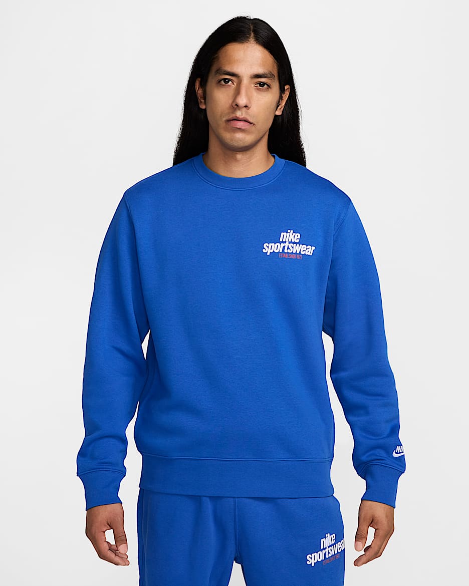 Sudadera de cuello redondo de tejido Fleece para hombre Nike Club - Royal juego/Royal juego/Blanco