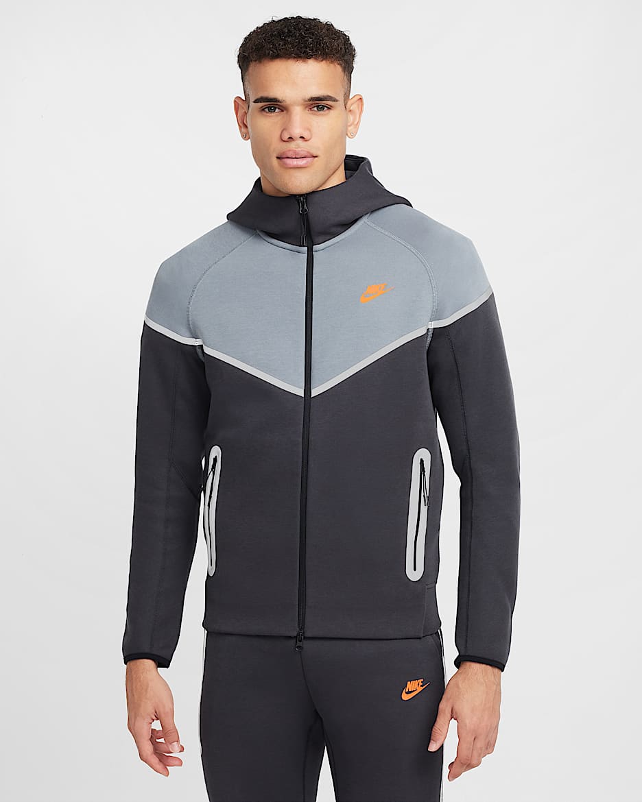 Nike Tech Windrunner Men's Fleece Full-Zip Jacket - Anthracite/Cool Grey/Safety Orange