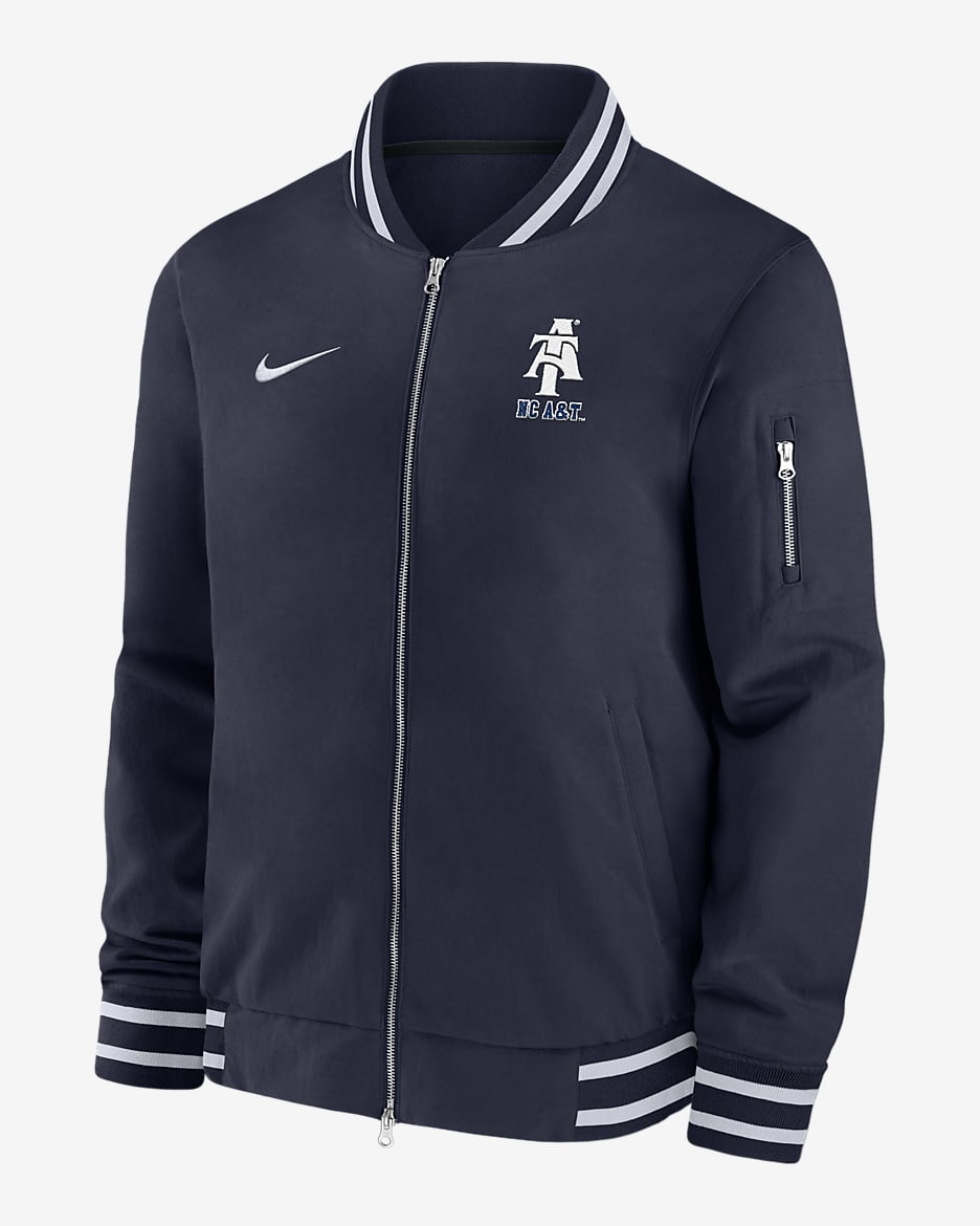 Chamarra bomber universitaria Nike para hombre North Carolina A&T - Azul marino