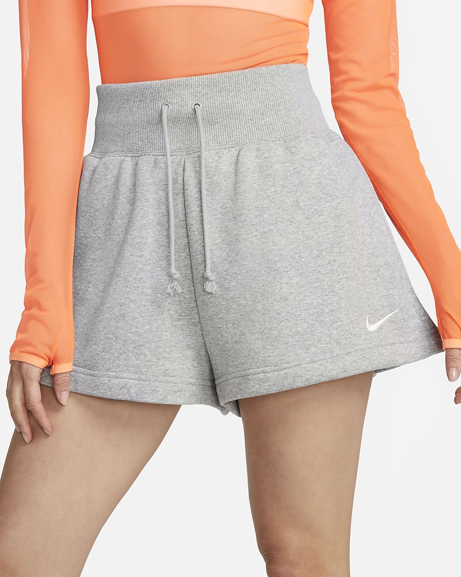 Nike Sportswear Phoenix Fleece Shorts mit lockerer Passform und hohem Taillenbund für Damen - Dark Grey Heather/Sail