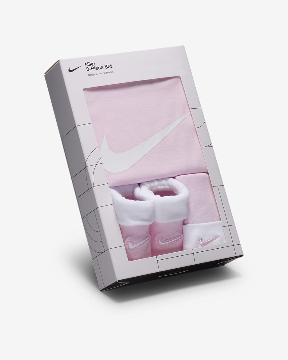 Nike Baby (6-12M) Bodysuit, Hat and Booties Box Set - Pink Foam