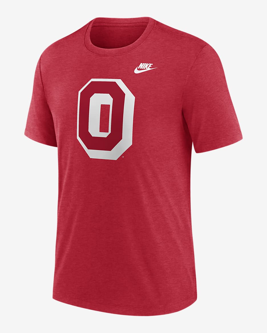 Ohio State Buckeyes Blitz Evergreen Legacy Primary Men's Nike College T-Shirt - Red Heather