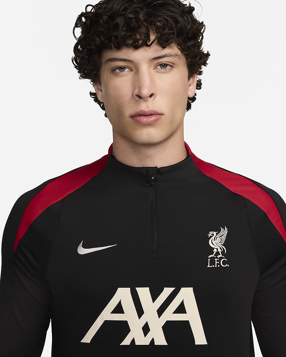 Liverpool FC Strike 男款 Nike Dri-FIT 足球訓練上衣 - 黑色/黑色/Gym Red/Light Orewood Brown