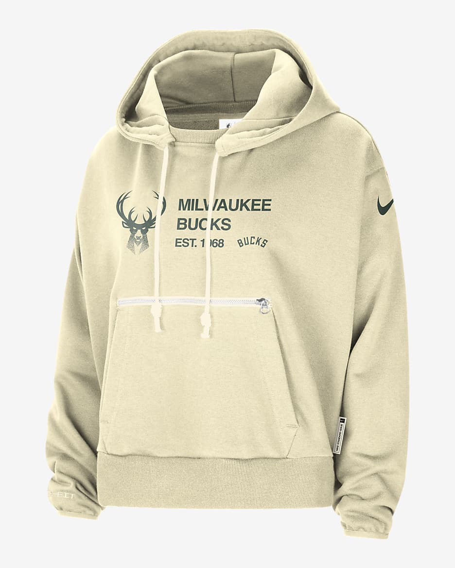 Sudadera con gorro sin cierre Nike Dri-FIT de la NBA para mujer Milwaukee Bucks Standard Issue - Ópalo liso/Abeto