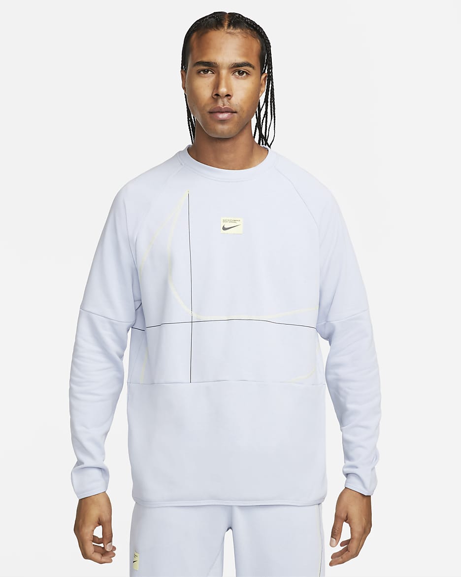Nike Dri-FIT Men's Long-Sleeve Fleece Fitness Top - Blue Whisper/Lemon Chiffon
